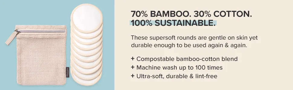 Paula's Choice Reusable Makeup Remover Pads, Eco-Friendly Cotton & Bamboo Rounds for Toner & Exfoliants, Includes Washable Bag for Laundry & Storage, 10 Count - cotton rounds