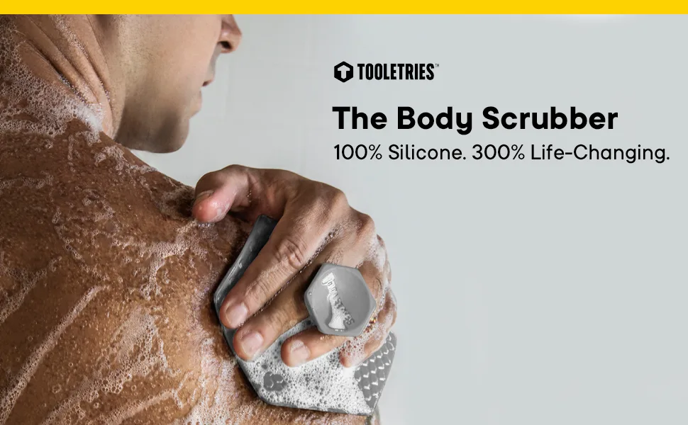 Tooletries - Body Scrubber - Exfoliates & Deep Cleans - Silicone Shower & Bathroom Accessory with Bespoke Bristles and Ergonomic Handles - Grey - Body Scrubber Colors