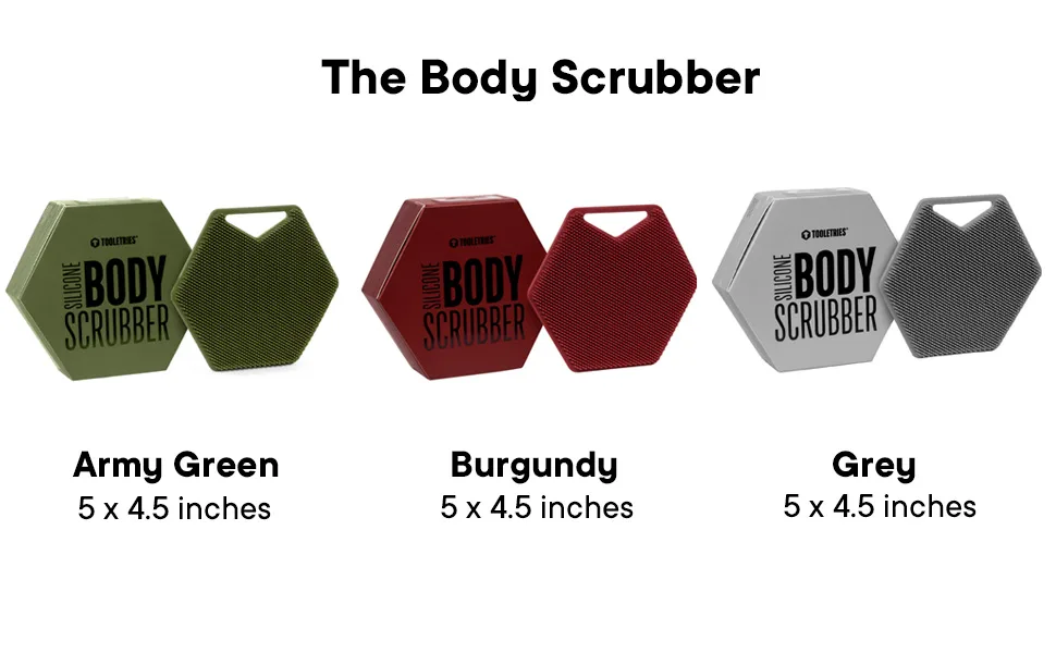 Tooletries - Body Scrubber - Exfoliates & Deep Cleans - Silicone Shower & Bathroom Accessory with Bespoke Bristles and Ergonomic Handles - Grey - Body Scrubber Colors