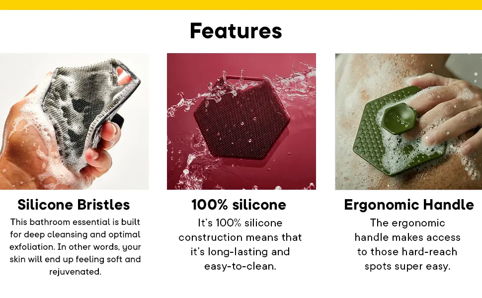 Tooletries - Body Scrubber - Exfoliates & Deep Cleans - Silicone Shower & Bathroom Accessory with Bespoke Bristles and Ergonomic Handles - Grey - Body Scrubber Colors
