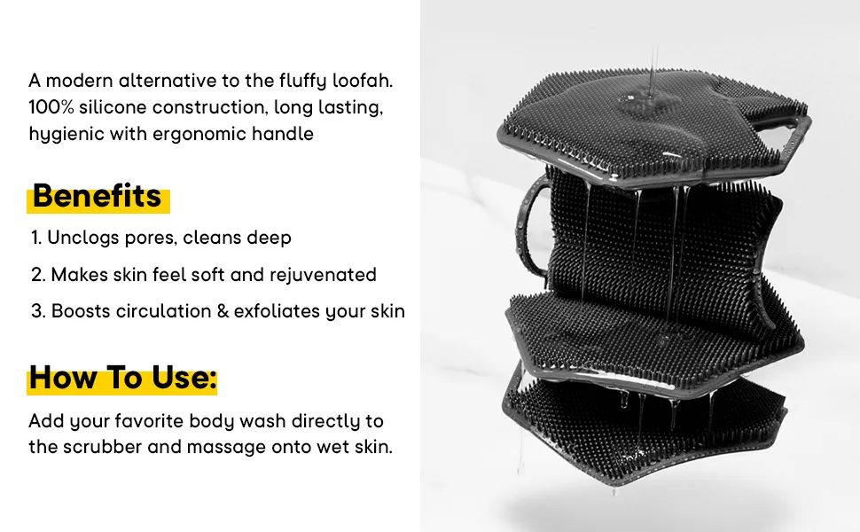 Tooletries - Body Scrubber - Exfoliates & Deep Cleans - Silicone Shower & Bathroom Accessory with Bespoke Bristles and Ergonomic Handles - Grey - Body Scrubber Colors
