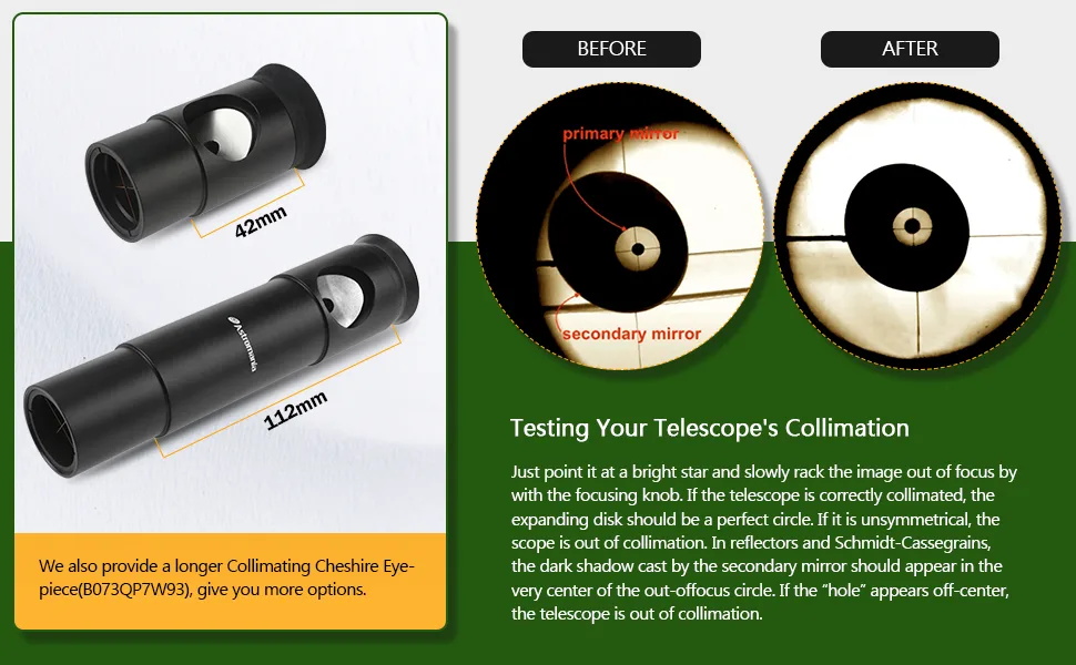 Astromania 1.25Inch Metal Collimating Cheshire Eyepiece Without Laser for Newtonian Reflector Telescope - Short Version - eyepiece6