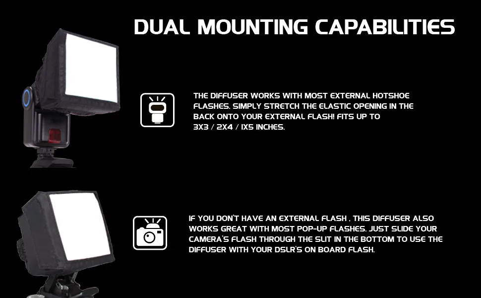 ENHANCE Camera Light Diffuser Softbox for Pop Up and External Speedlites with Foldable, Universal Design, Compatible with Neewer, Altura, Youngnuo, Canon, Nikon, and More Speedlite Flashes - enhance camera flash diffuser