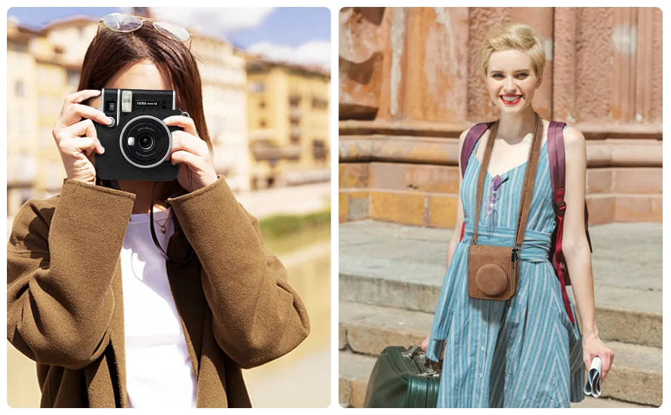 Fintie Protective Case for Fujifilm Instax Mini 40 Instant Camera - Premium Vegan Leather Bag Cover with Removable Adjustable Strap, Vintage Brown - ACAN001-3