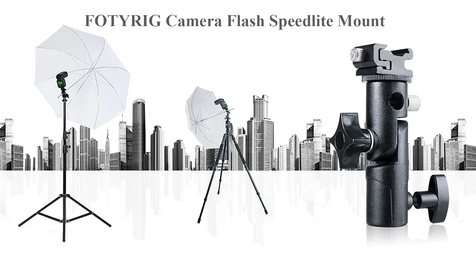 FOTYRIG Camera Speedlite Mount Flash Stand Bracket Umbrella Mount Holder Shoe Mount Compatible with Nikon Pentax Olympus Nissin Metz and Other Speedlite Flashes E Type-2 Pack - product information 2