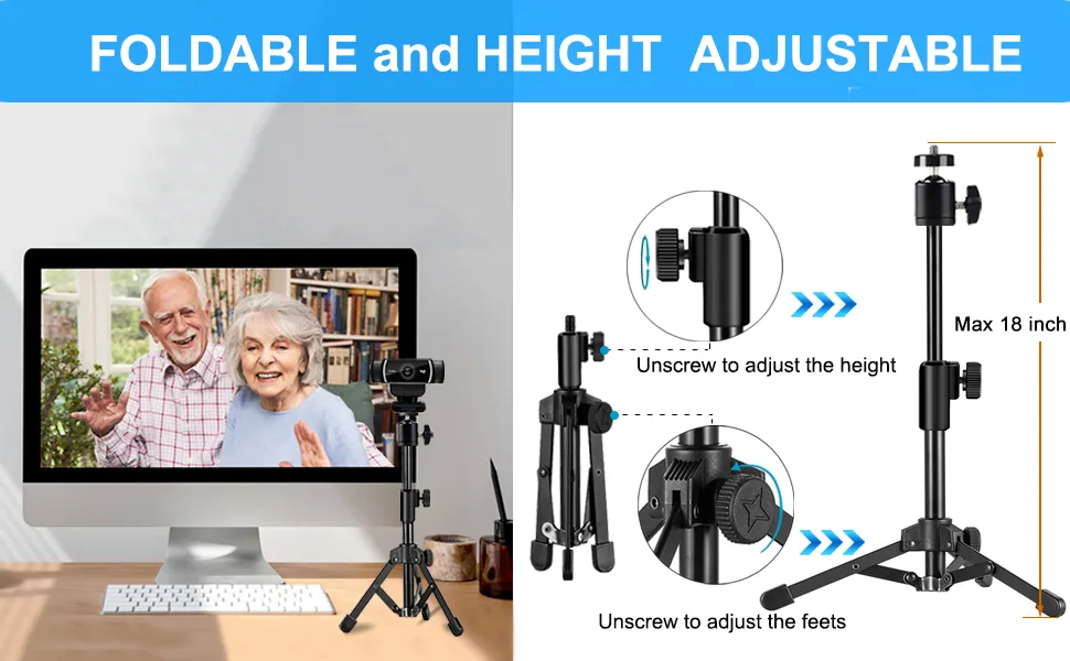 Webcam Tripod Stand Extendable Desktops Tripod for Camera/Phone/Webcam, Desk Tripod Mount Holder Compatible with Logitech Stream Webcam C925e C922x C922 C930e C930 C920 C615 /Camera/iPhone/Ring Light - webcam tripod