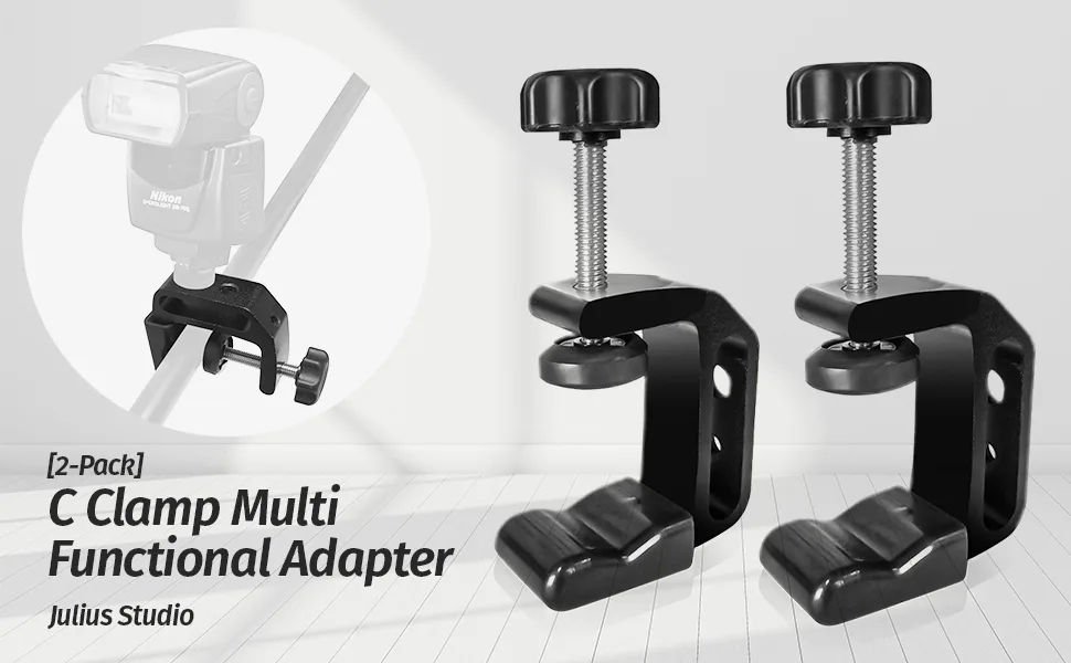 Julius Studio 2-Pack C Clamp Multi Functional Adapter for Various Situation, Standard 1/4" 3/8" Female Screw Thread Hole for Mounting Equipment, Photo Video Studio, Wood Work, JSAG381 - Clamp Multi Functional Adapter