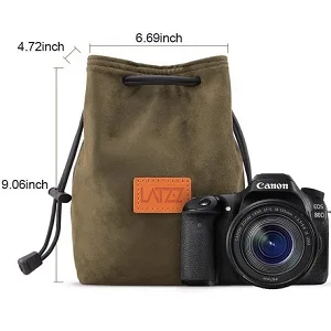 Camera Bag, LATZZ Camera Case, Drawstring Soft Camera Bag with Adjustable Strap, Vintage DSLR Lens Case Gadget for Traveling and Camera Storage Large Green - Large Size