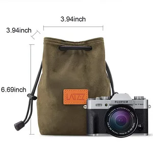 Camera Bag, LATZZ Camera Case, Drawstring Soft Camera Bag with Adjustable Strap, Vintage DSLR Lens Case Gadget for Traveling and Camera Storage Large Green - Small Size
