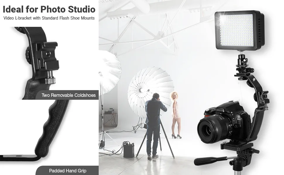 LimoStudio Camera Bracket Mount Heavy Duty Photography Video L-Bracket with Standard Flash Shoe Mounts, AGG1179 1 Pack - L-bracket with Standard Flash Shoe Mounts