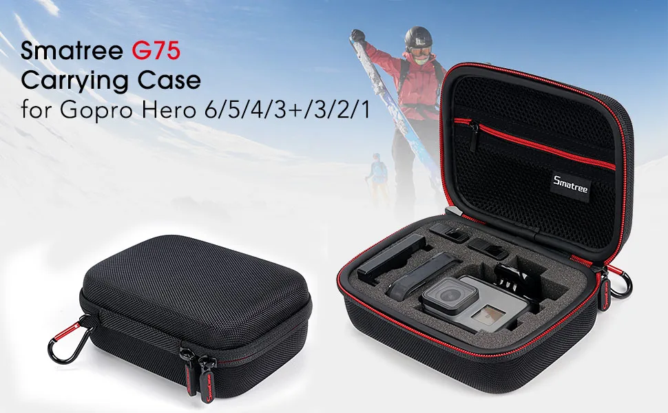 Smatree Carrying Case Compatible for GoPro Hero 8/7/6/5/4/3+/3/2/1/GOPRO HERO (2018)/DJI Osmo Action(Black & Red)-Extra-Small - product information 10