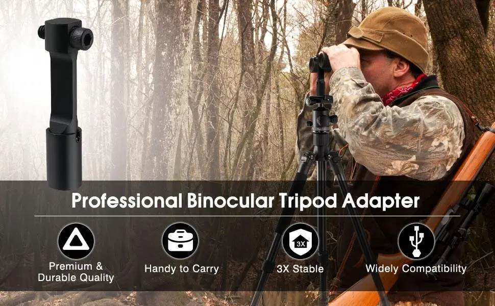 Binocular Tripod Adapter, Quick-Release Design Optics Uni-Daptor Tripod Adapter, 1/4 Inch Threading Mount Aluminium, for Connecting Binocular Telescope and Camera Tripod Universal, Black - Binocular Tripod Adapter, Tripod Adapter for Binocular 1/4 Inch Threading Mount Aluminium