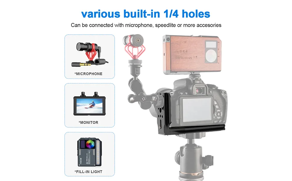 DSLR Camera L Bracket Quick Release Plate Vertical Horizontal Switching Tripod Quick Release Plate Compatible with Canon Nikon Sony DJI Osmo Ronin Zhiyun Stabilizer Tripod Monopod Black-03 - Details