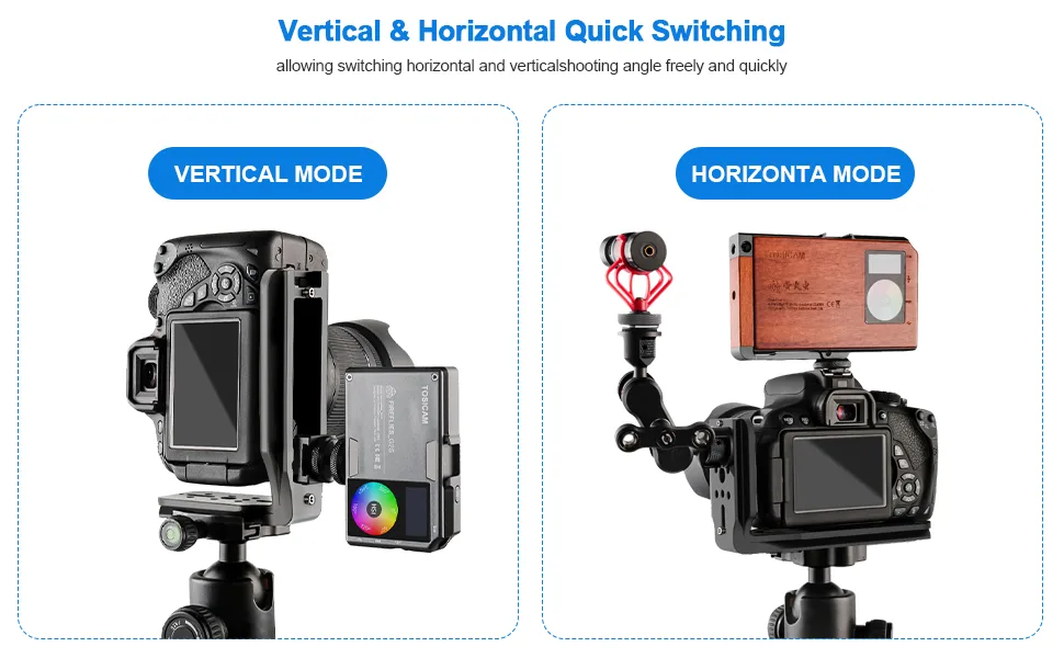 DSLR Camera L Bracket Quick Release Plate Vertical Horizontal Switching Tripod Quick Release Plate Compatible with Canon Nikon Sony DJI Osmo Ronin Zhiyun Stabilizer Tripod Monopod Black-03 - video light
