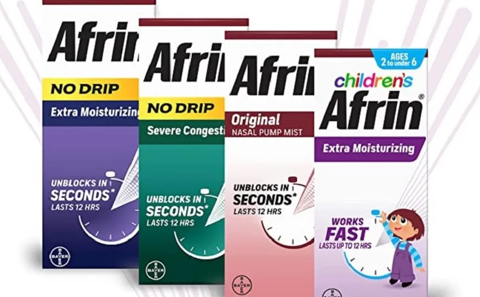 Afrin Childrens, Age 2-6, Extra Moisturizing Stuffy Kids Nasal Spray Pump Mist, 12 Hour Nasal Congestion Relief - Twin Pack, 30 mL - product information 1