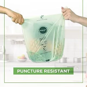 ANECO 100% Compostable Trash Bags 2.6 Gallon, Extra Thick Kitchen Compost Bags, Small Compostable Bags for Countertop Bin (100 Count) - aneco
