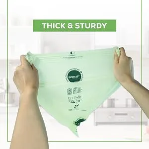ANECO 100% Compostable Trash Bags 2.6 Gallon, Extra Thick Kitchen Compost Bags, Small Compostable Bags for Countertop Bin (100 Count) - aneco
