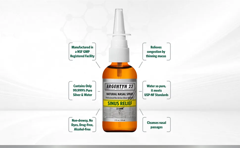 Argentyn 23 Professional Bio-Active Silver Hydrosol for Sinus Relief  Colloidal Silver - 23ppm, 1oz (29mL)  Natural Nasal Spray 1 Ounce (Pack of One) - homeopathic medicine