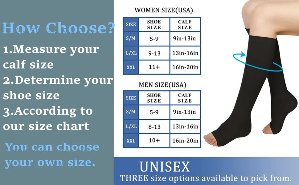 3 Pairs Open Toe Compression Socks Women Knee High Toeless 15-25 mmHg (S/M) Beige Medium (6 Count) - Blahhey