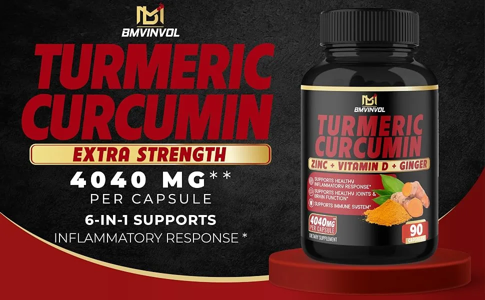Turmeric Curcumin Supplement 4040 mg - 95% Curcuminoids with Ginger, Apple Cider Vinegar, Black Pepper - Supports Joint, Antioxidant & Immune System - 3 Month Supply - Turmeric Curcumin 90Caps Main