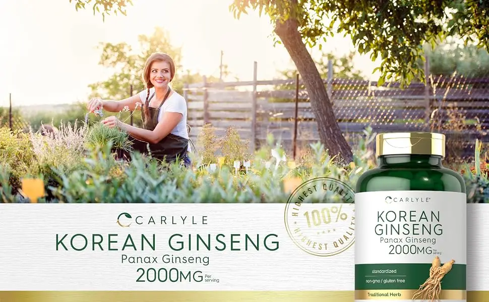Carlyle Korean Ginseng | 2000 mg | 250 Capsules | Non-GMO and Gluten Free Formula | Standardized Panax Ginseng Supplement - Korean Ginseng