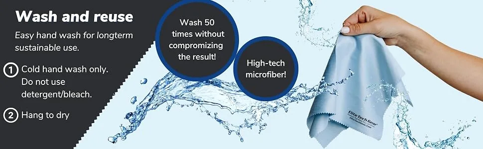 Elite Tech Gear Microfiber Cloth - 13-Pack Oversized Microfiber Cleaning Cloths. Washable High Tech Eyeglass Cleaning Cloths for Electronics, Glasses, Screens and Lenses. Sizes 6" x 7" and 12" x 12" - ETG wash and reuse