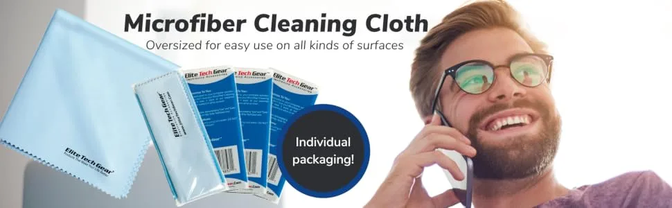 Elite Tech Gear Microfiber Cloth - 13-Pack Oversized Microfiber Cleaning Cloths. Washable High Tech Eyeglass Cleaning Cloths for Electronics, Glasses, Screens and Lenses. Sizes 6" x 7" and 12" x 12" - Header ETG