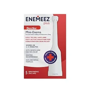 Docusol Plus Docusate Sodium with Benzocaine Mini Enema, Clear, 5 ml, 5 Count - Mini Enema