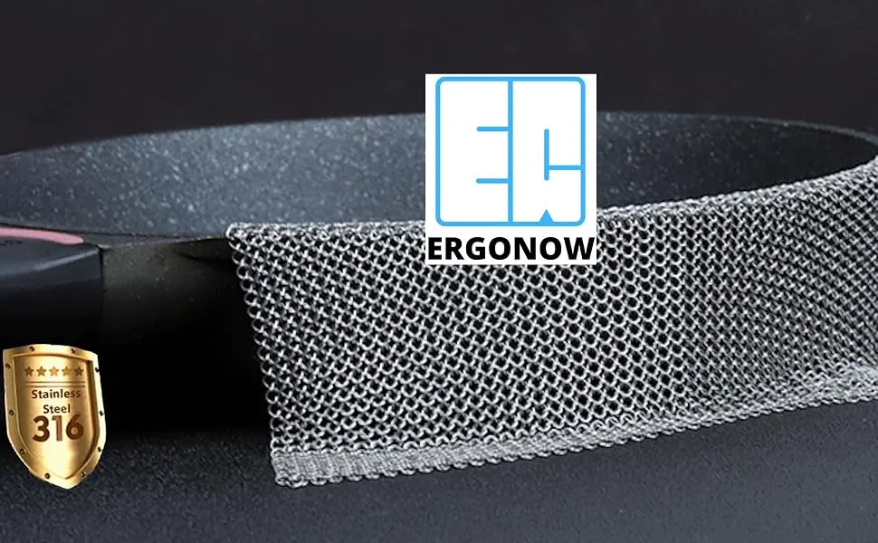 ERGONOW 8"X8"+4"X4" Mesh Cast Iron Scrubber Fine Rings Welded Chainmail Scrubber for Cups, Skillet Cast Iron Cleaner (8"X8"+4"X4") - 8x8 chainmail scrubber