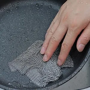 ERGONOW 8"X8"+4"X4" Mesh Cast Iron Scrubber Fine Rings Welded Chainmail Scrubber for Cups, Skillet Cast Iron Cleaner (8"X8"+4"X4") - product information 5