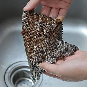 ERGONOW 8"X8"+4"X4" Mesh Cast Iron Scrubber Fine Rings Welded Chainmail Scrubber for Cups, Skillet Cast Iron Cleaner (8"X8"+4"X4") - product information 9