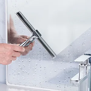 Ettori Shower Squeegee Clear Glass Wall Cleaner Stainless Steel with Suction Storage Hook -10'', Chrome - shower squeegee