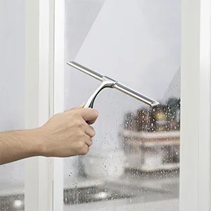 Ettori Shower Squeegee Clear Glass Wall Cleaner Stainless Steel with Suction Storage Hook -10'', Chrome - shower squeegee