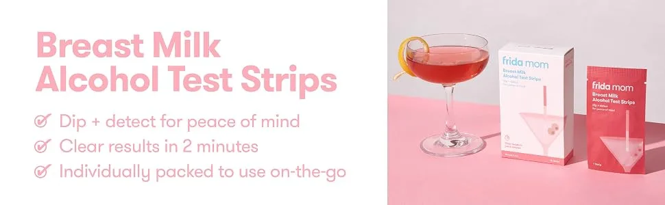 Frida Mom Alcohol Detection Test Strips for Breast Milk - at Home or On The go Peace of Mind in 2 Minutes - 15 ct - Breastmilk Alcohol Test Strips