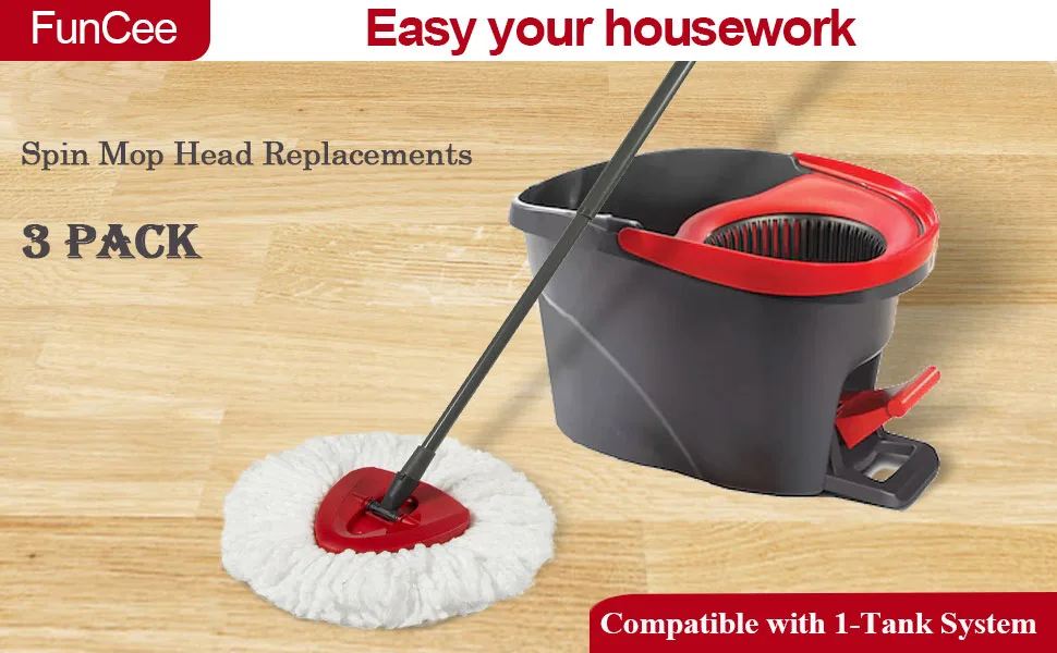 3 Pack Mop Replace Heads, Spin Mop Refill Heads Replacements Compatible with O Cedar 1-Tank System- Easy to Replace, Microfiber, Machine Washable - O-Cedar Head Replacement