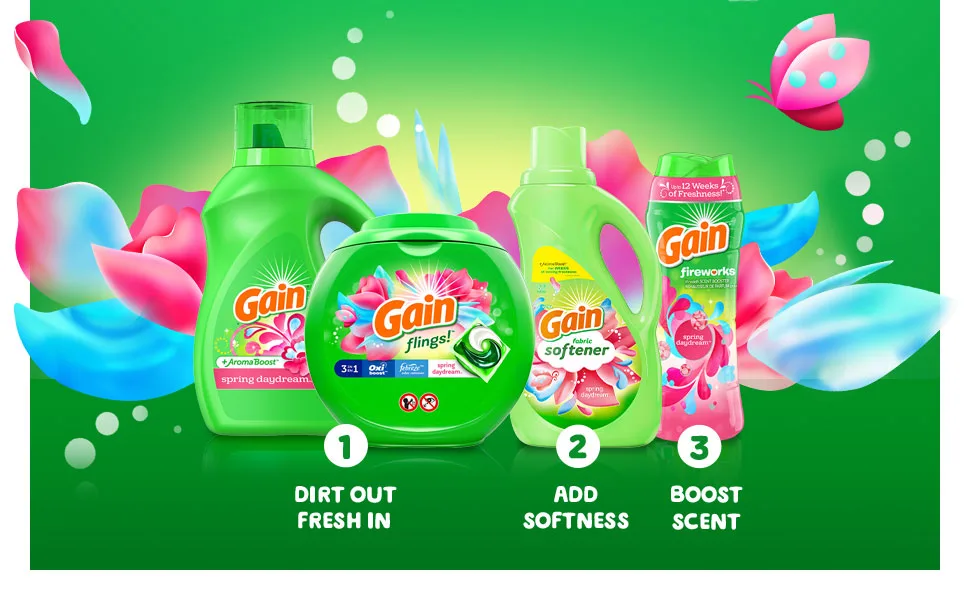 Gain Fireworks Laundry Scent Booster Beads for Washer, Spring Daydream, 20.1 fl oz, HE Compatible - 1 Dirt out fresh in 2 Add softness 3 Boost scent