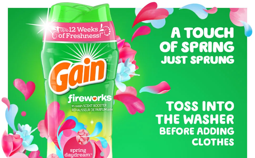 Gain Fireworks Laundry Scent Booster Beads for Washer, Spring Daydream, 20.1 fl oz, HE Compatible - A touch of spring just sprung Toss into the washer before adding clothes
