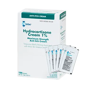 Globe (Box 144 Hydrocortisone 1% Maximum Strength Cream, (0.9g Packet) Anti-Itch Cream for Redness, Swelling, Itching, Rash & Dermatitis, Bug/Mosquito Bites, Eczema, Hemorrhoids & More - Hydro cream unit dose