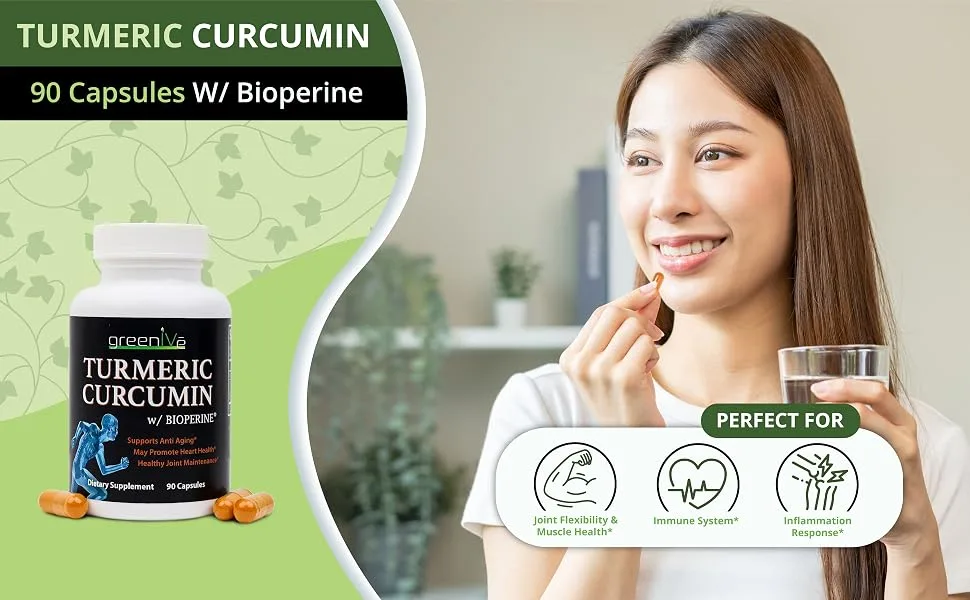 Greenive Turmeric Curcumin with BioPerine 90 Capsules with Curcumin 46X Higher Absorption and Exclusively on Amazon - Turmeric Curcumin Capusles