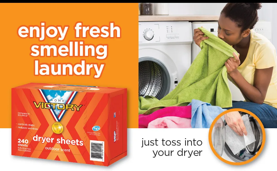 HOME VICTORY Dryer Sheets: Outdoor Scented Laundry Fabric Softener Sheets - Reduces Wrinkles - Controls Static - Softens Fabric (480 Count) 480 Count (Pack of 1) - dryer sheets