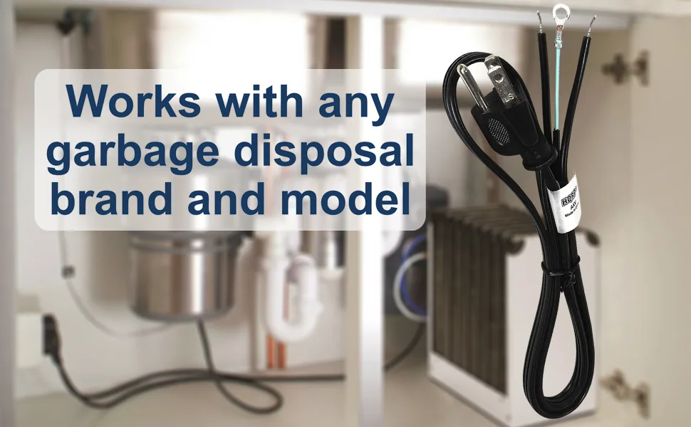HQRP 2-Pack Garbage Disposal Power Cord Kits Compatible with InSinkErator CRD-00 Replacement fits Badger, Compact, Cover-Control-Plus, Essential, Excel, Select, Select Plus, Septic Assist, SupremeSS - HQRP Garbage Disposal Power Cord Kit