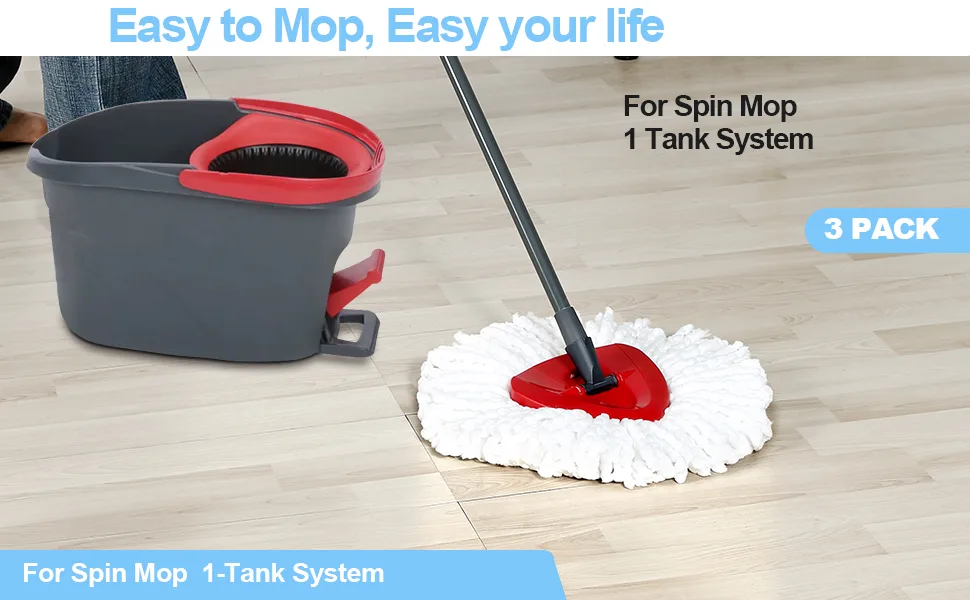 Mop Replace Head, 3 Pack, Spin Mop Refill Head Replacement Compatible for O Cedar EasyWrin 1-Tank System - Easy to Replace, Fluffy Microfiber, Machine Washable - O Cedar Mop replace Head