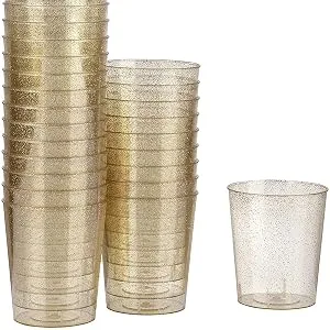 Juvale 100 Pack 2 oz Gold Glitter Shot Glasses, Disposable Plastic Cups for Birthday Party, Wedding - product information 4