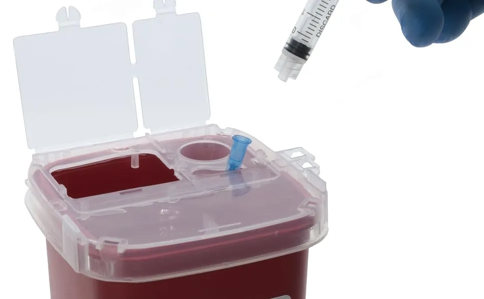 1 Quart | Biohazard Needle and Syringe Disposal Sharps Container with Flip Lid | for Diabetics - Pack of 5 - Needle Removal