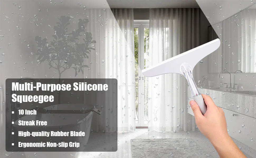Shower Squeegee for Shower Glass Door Bathroom Tile and Mirror, Streak-Free Rubber Squeegee Wiper Cleaning Tools 2pcs With Hook - multi-purpose silicone squeegee
