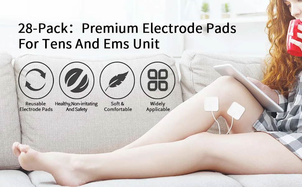 TENS Unit Replacement Pads, 28 PCS Premium Thickened Reusable Self-Adhesive Electrode Pads for EMS Muscle Stimulator Massager, 2"x4" - 8 Pcs, 2"x2" - 16 Pcs and 2.75" Round - 4 Pcs - product information 1
