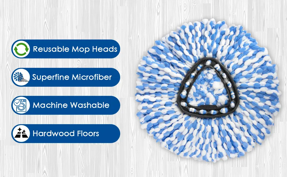 MXZONE 4 Pack Spin Mop Head Replacement for Spinning EasyWring RinseClean Mop, Mop Replace Head for 2 Tank System Bucket, Microfiber, Blue 4pcs 2-Tank Mop Blue - Microfiber Spin Mop Refills