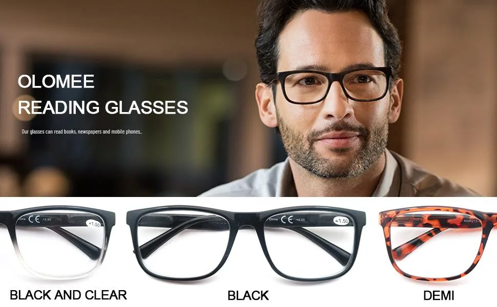 OLOMEE Reading Glasses 1.5 Oversize Large Square Men Readers 4 Pack,Comfort Lightweight Eyeglasses Flexible Spring Hinge 4 Mix Color 1.5 x - Oversized Reading Glasses for Men