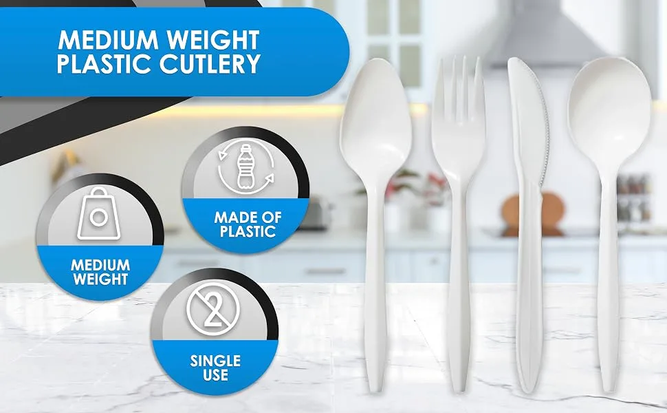 PAMI Medium-Weight Disposable Plastic Forks 400-Pack - Bulk White Plastic Silverware For Parties, Weddings, Catering Food Stands, Takeaway Orders & More- Sturdy Single-Use Partyware Forks - product information 2