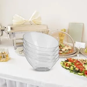 Posh Setting Crystal Clear, Disposable Premium Hard Plastic Medium Angled Bowl, Party, Salad, Snack and Fruit Bowl 5 Pack Medium 20 OZ Clear - clear plastic serving snack bowl disposable salad party buffet chip candy dish oval angled